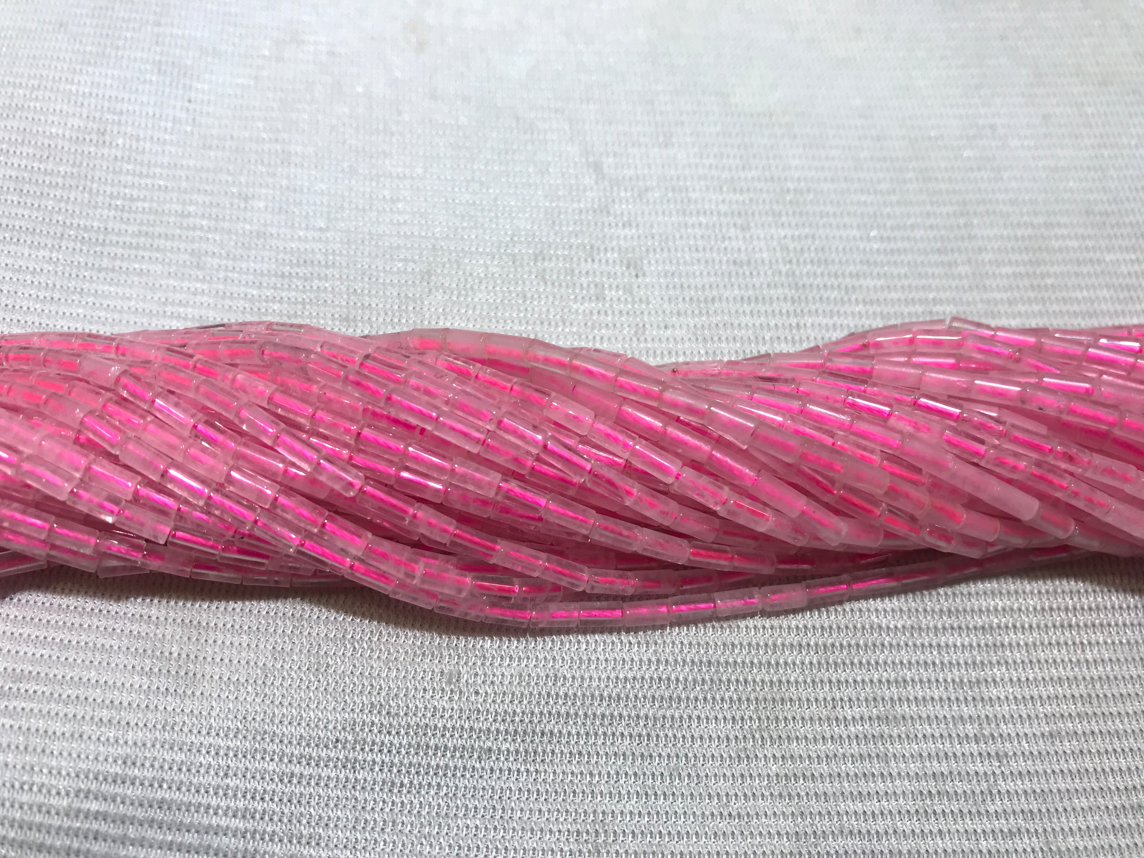 Rose Quartz 2x4mm Column Gemstone Loose Tube Beads 15 inches