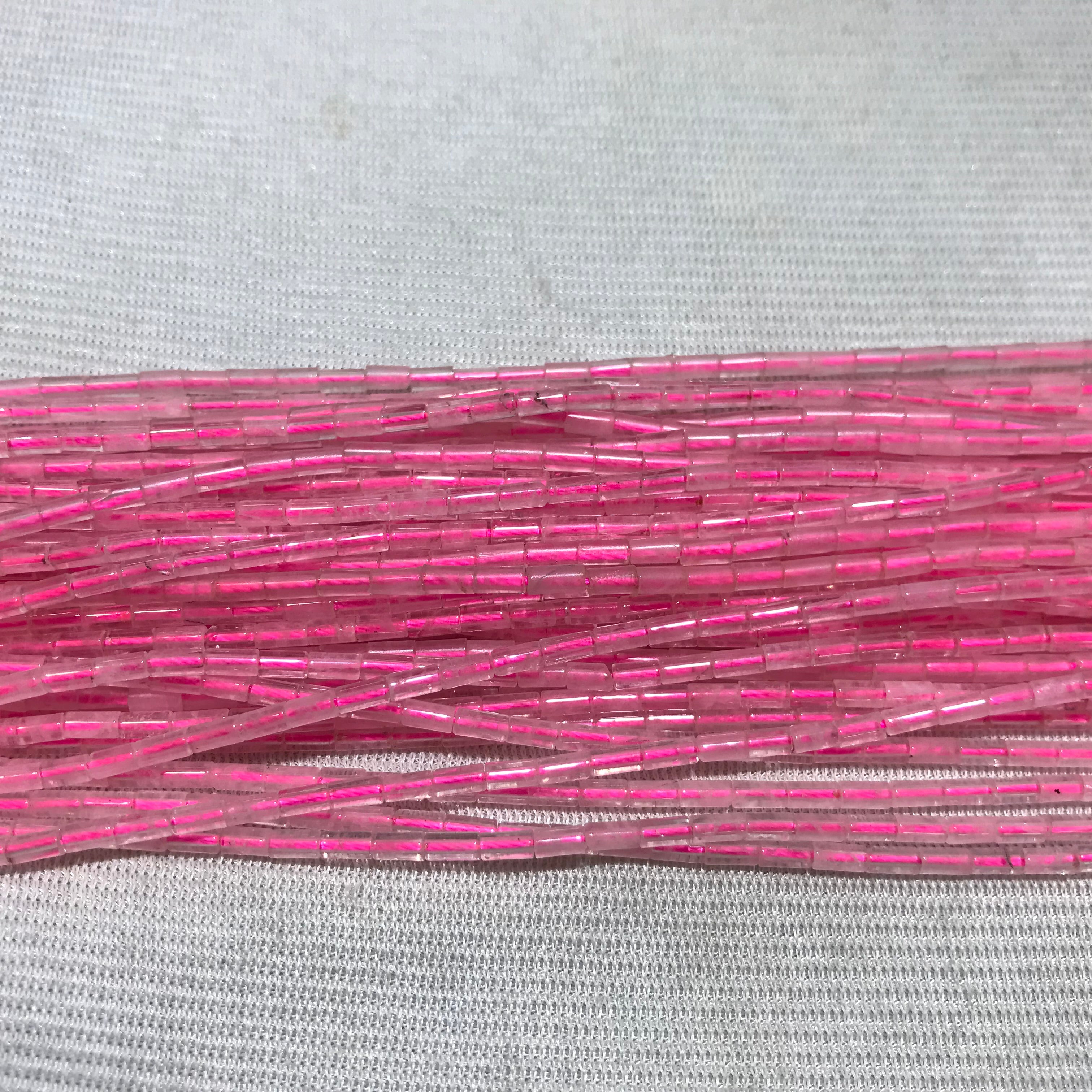 Rose Quartz 2x4mm Column Gemstone Loose Tube Beads 15 inches