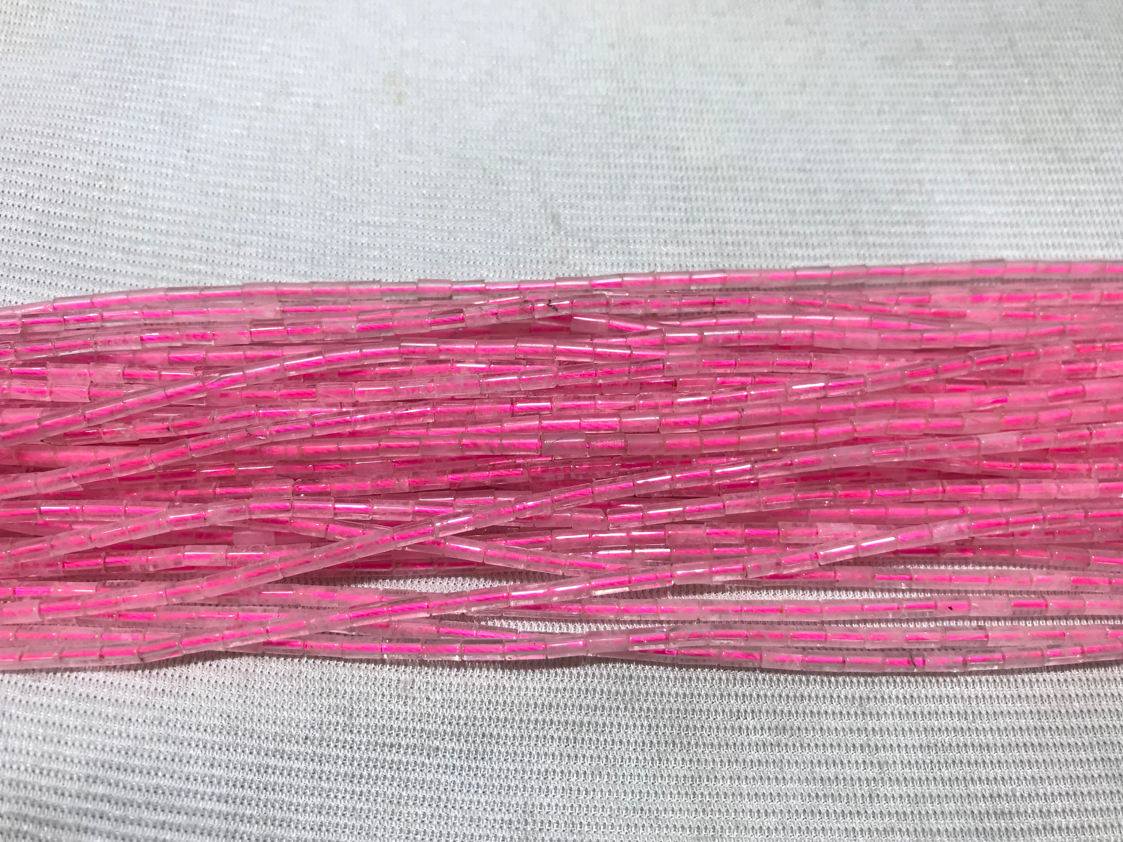 Rose Quartz 2x4mm Column Gemstone Loose Tube Beads 15 inches