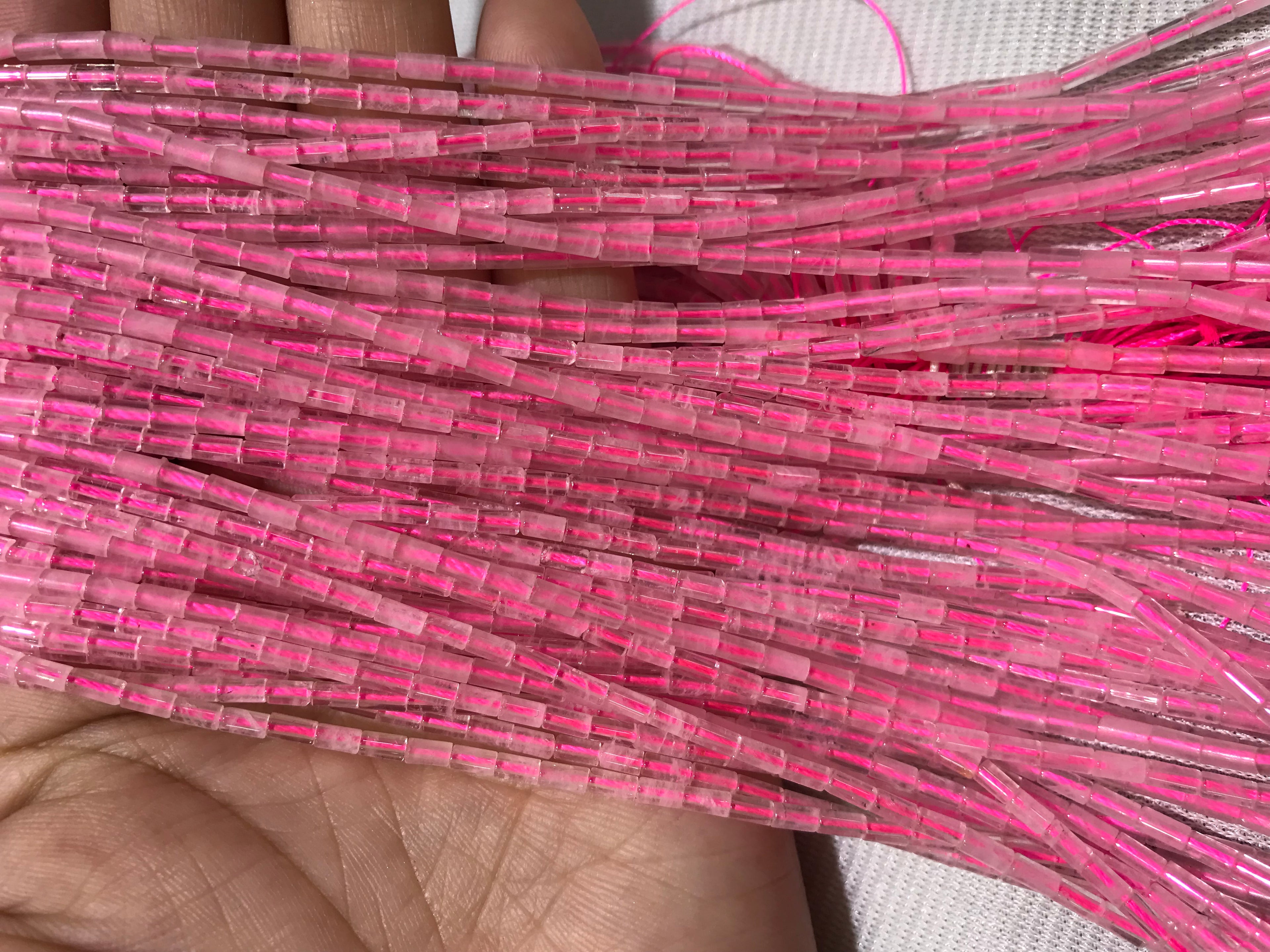 Rose Quartz 2x4mm Column Gemstone Loose Tube Beads 15 inches