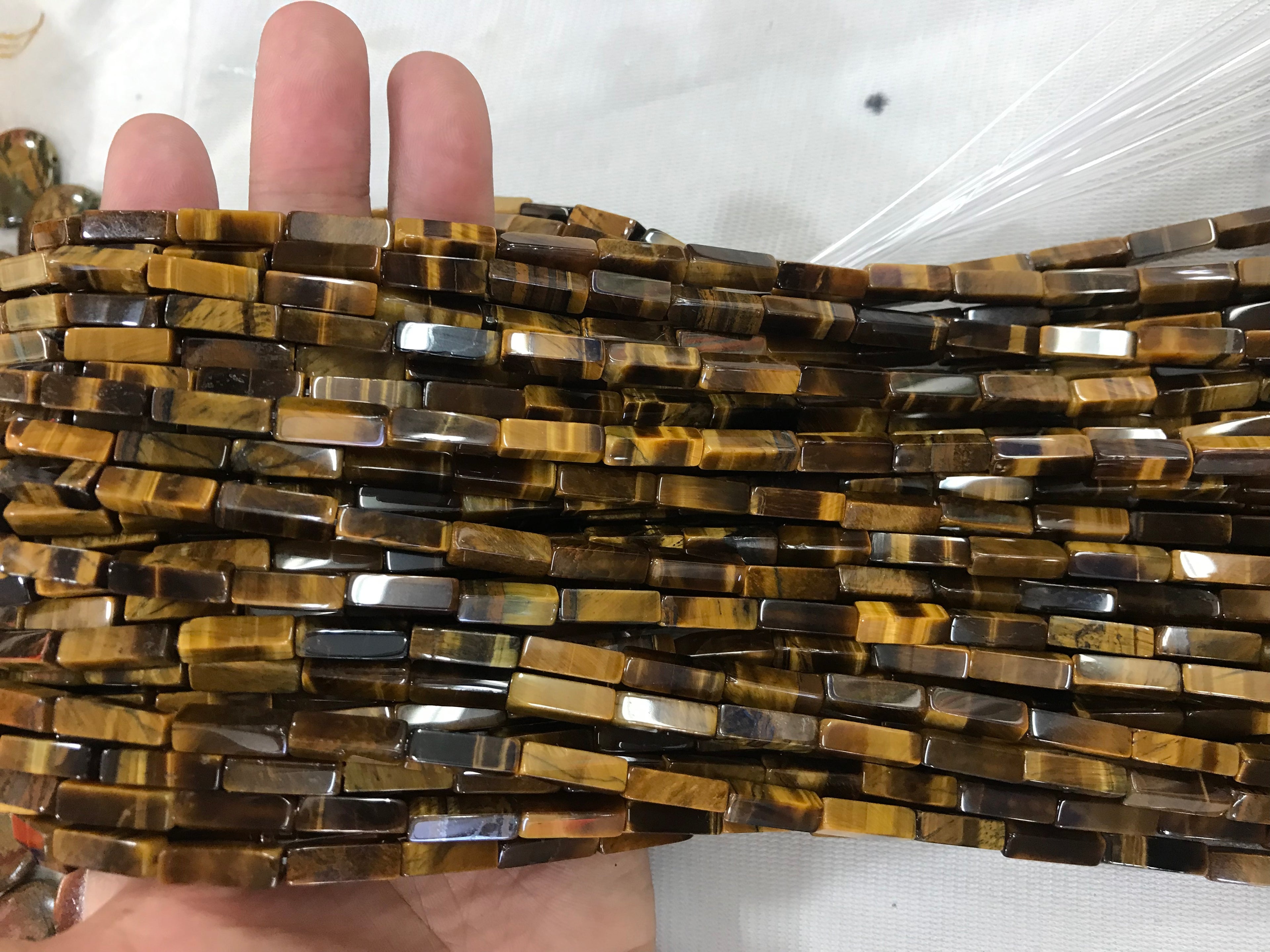 Brown Tiger Eyes 4x13mm Cuboid Gemstone Loose Tube Beads 15 inches