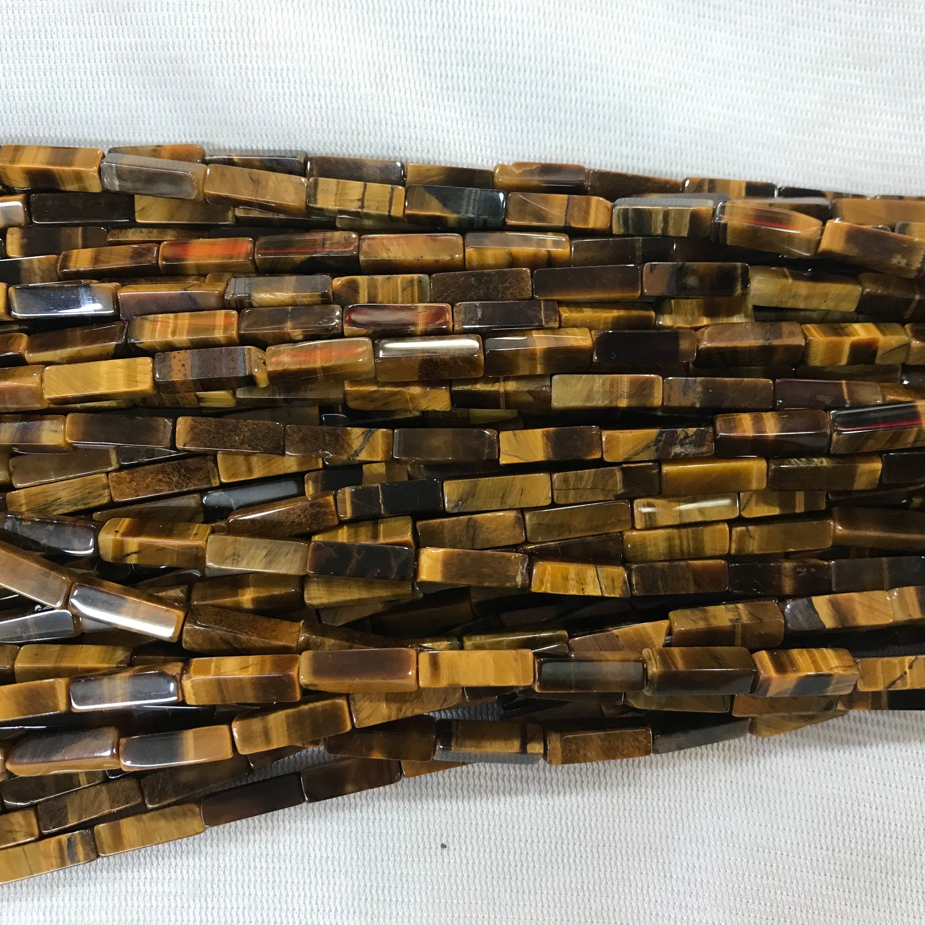 Brown Tiger Eyes 4x13mm Cuboid Gemstone Loose Tube Beads 15 inches