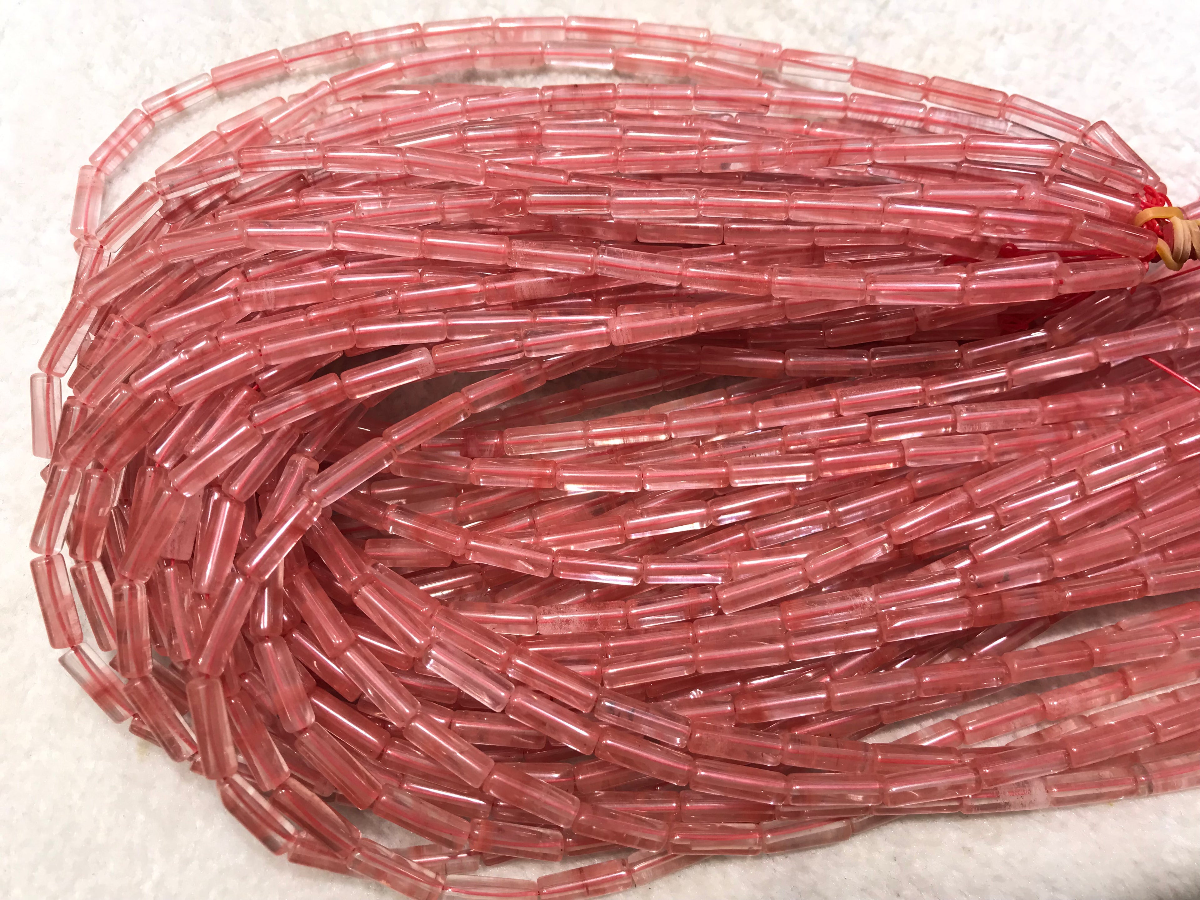 Watermelon Red Quartz 4x13mm Column Gemstone Loose Tube Beads 15 inches
