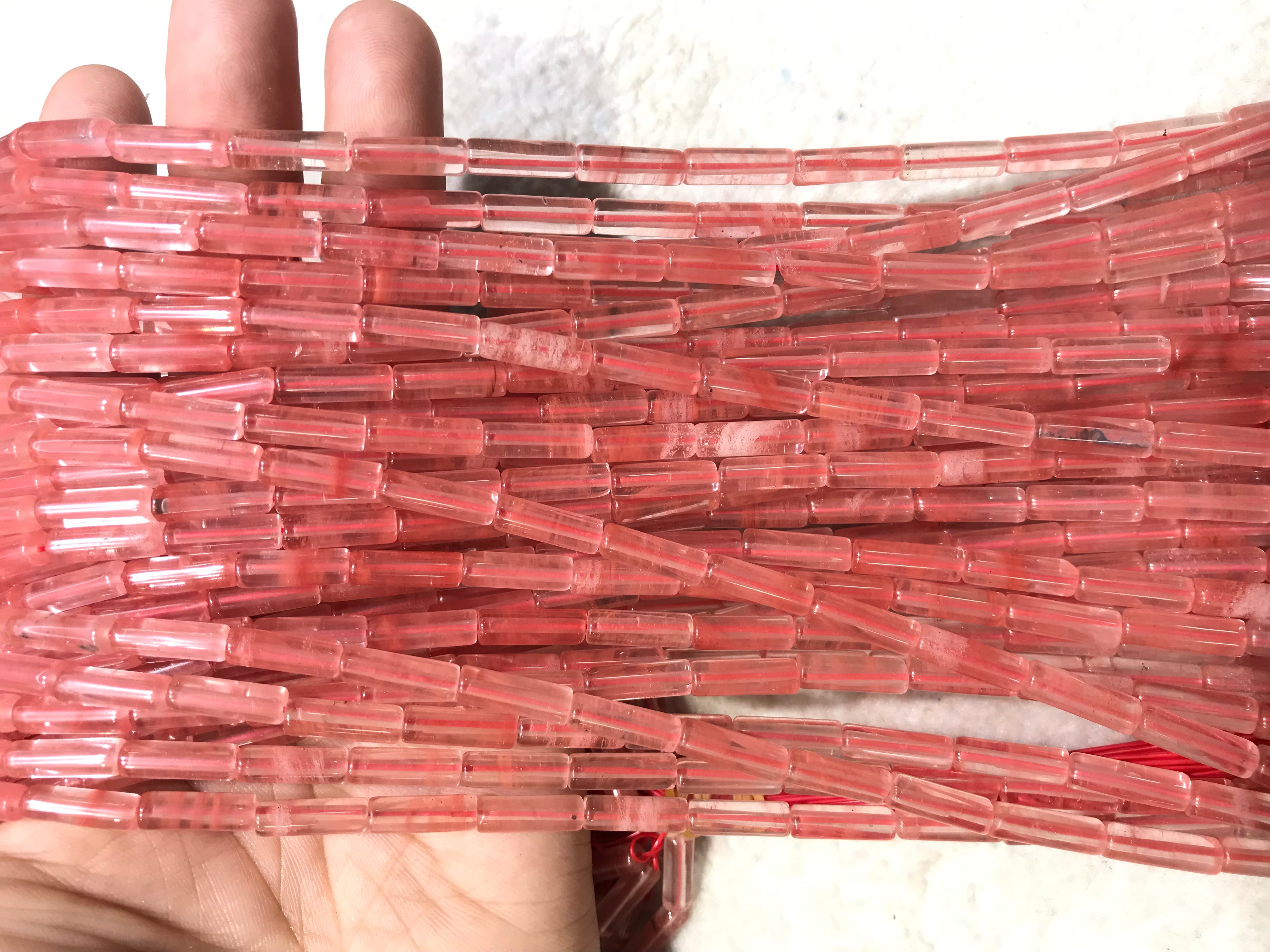 Watermelon Red Quartz 4x13mm Column Gemstone Loose Tube Beads 15 inches