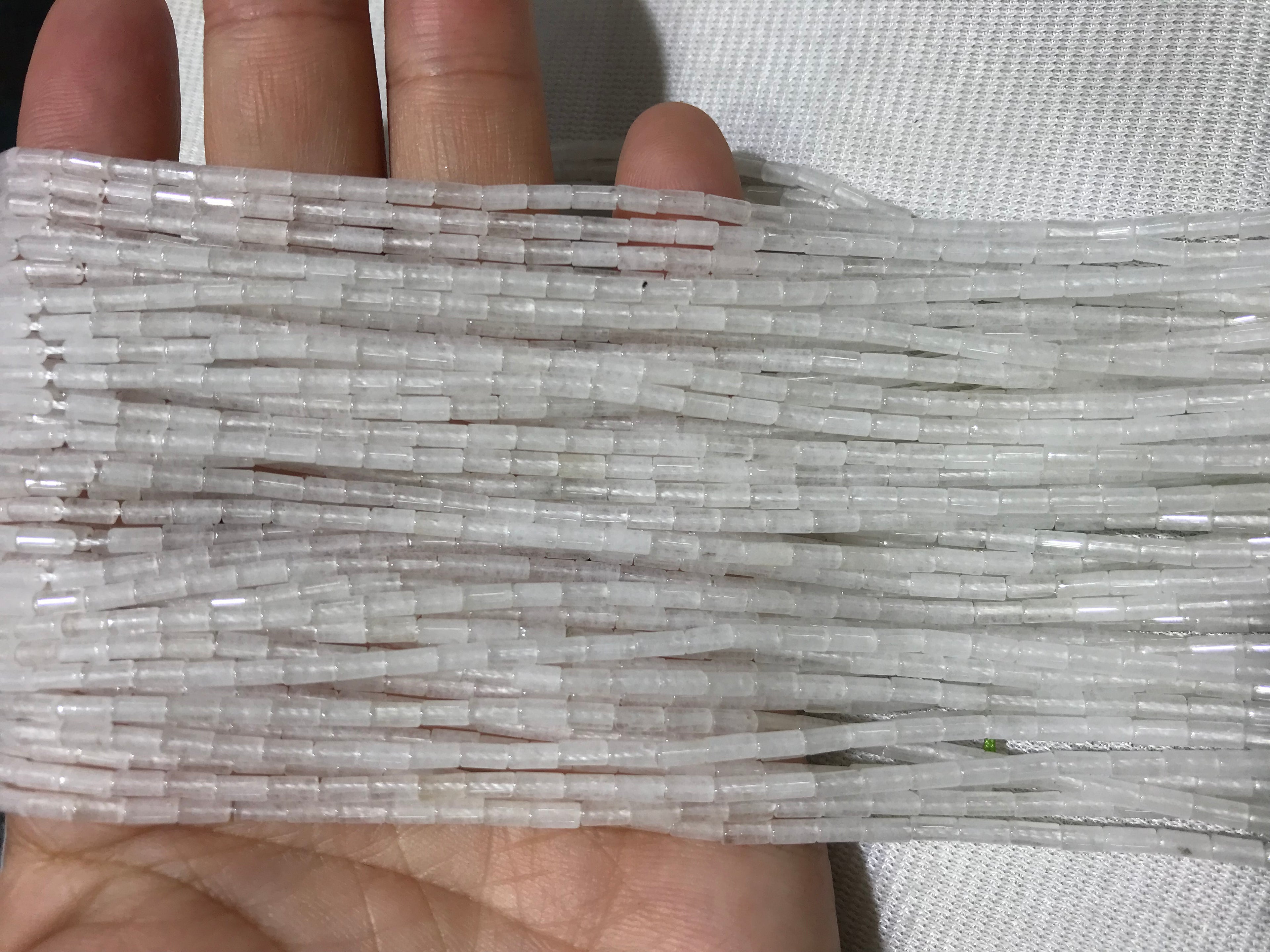 White Jade 2x4mm Column Gemstone Loose Tube Beads 15 inches