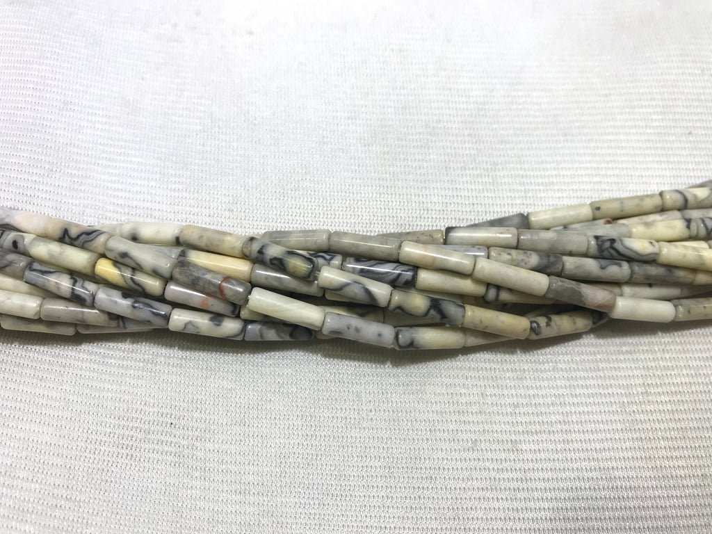 Black Line Yellow Turquoise 4x13mm Column Gemstone Loose Tube Beads 15 inches