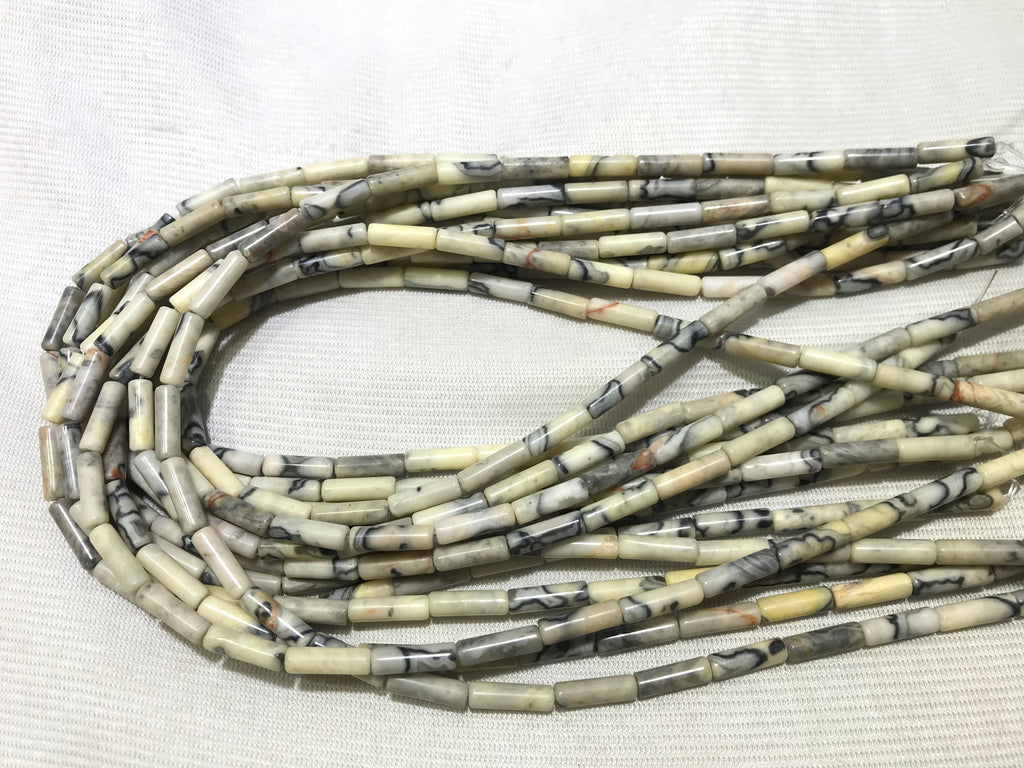 Black Line Yellow Turquoise 4x13mm Column Gemstone Loose Tube Beads 15 inches