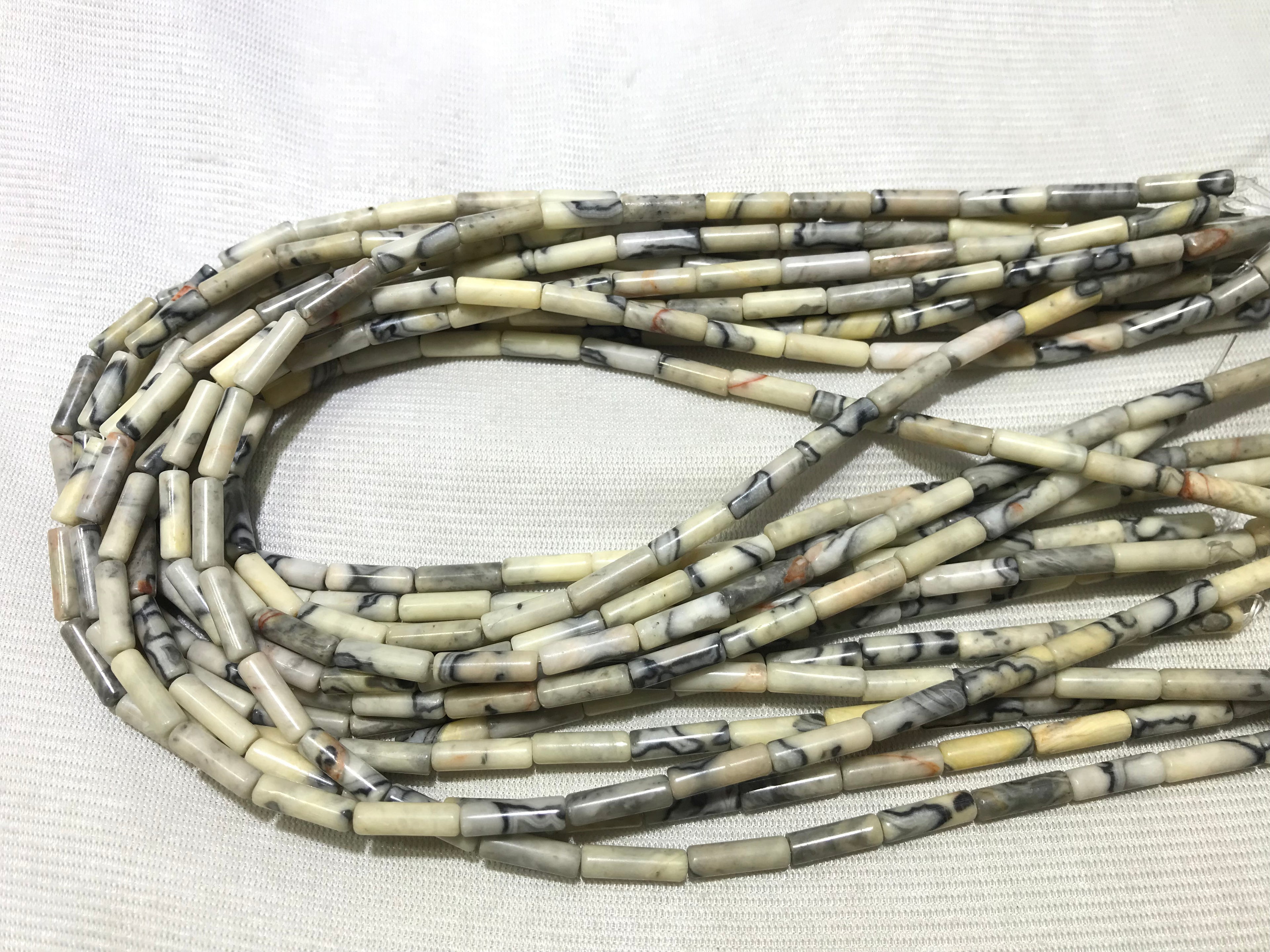 Black Line Yellow Turquoise 4x13mm Column Gemstone Loose Tube Beads 15 inches