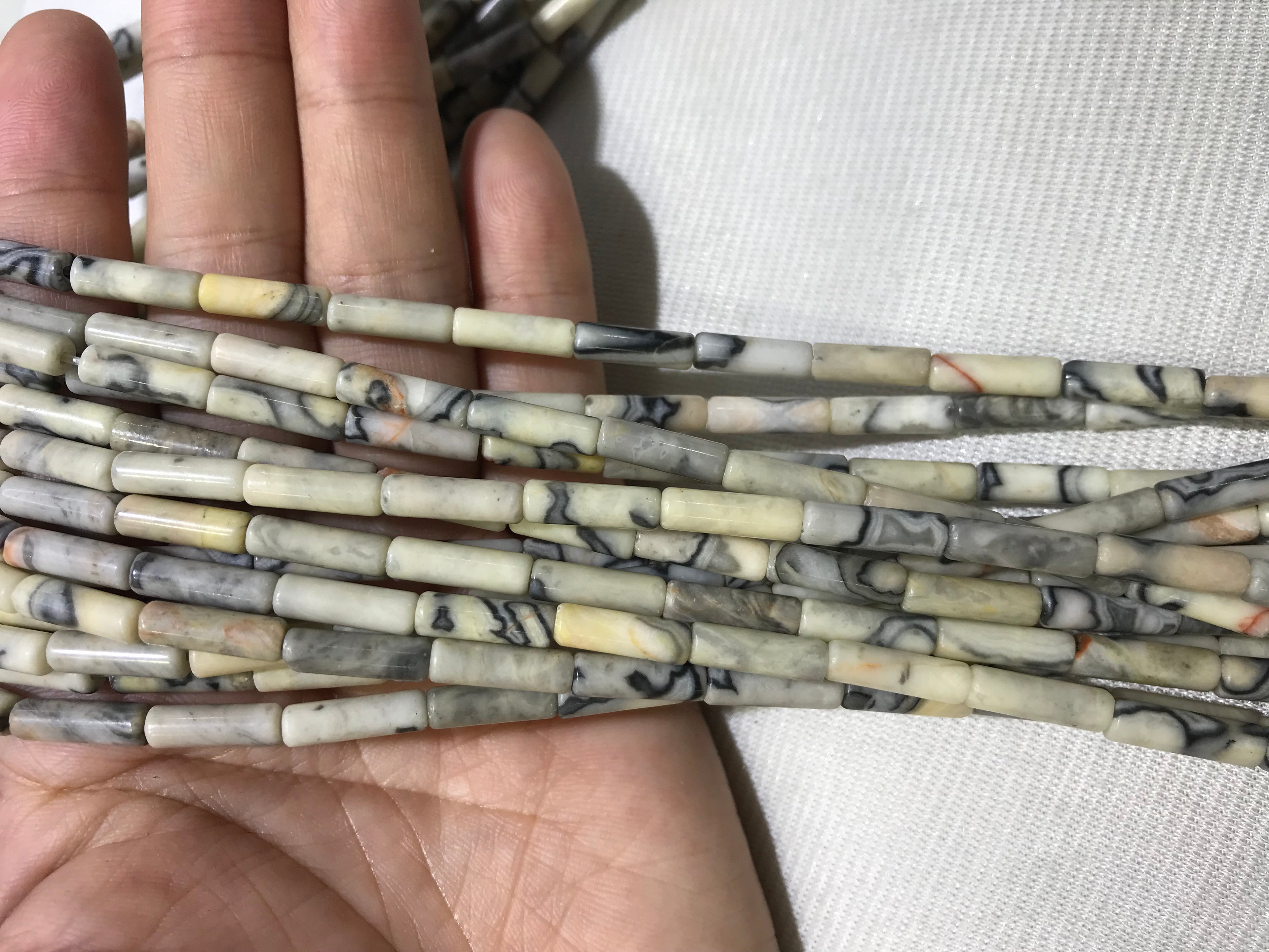 Black Line Yellow Turquoise 4x13mm Column Gemstone Loose Tube Beads 15 inches