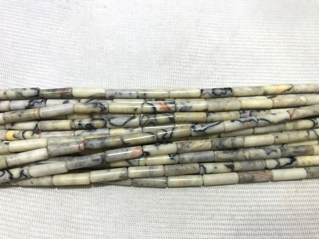 Black Line Yellow Turquoise 4x13mm Column Gemstone Loose Tube Beads 15 inches