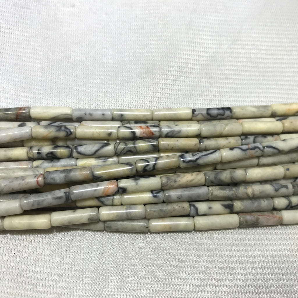 Black Line Yellow Turquoise 4x13mm Column Gemstone Loose Tube Beads 15 inches