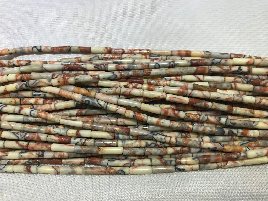 Red Black Line Yellow Turquoise 4x13mm Column Gemstone Loose Tube Beads 15 inches