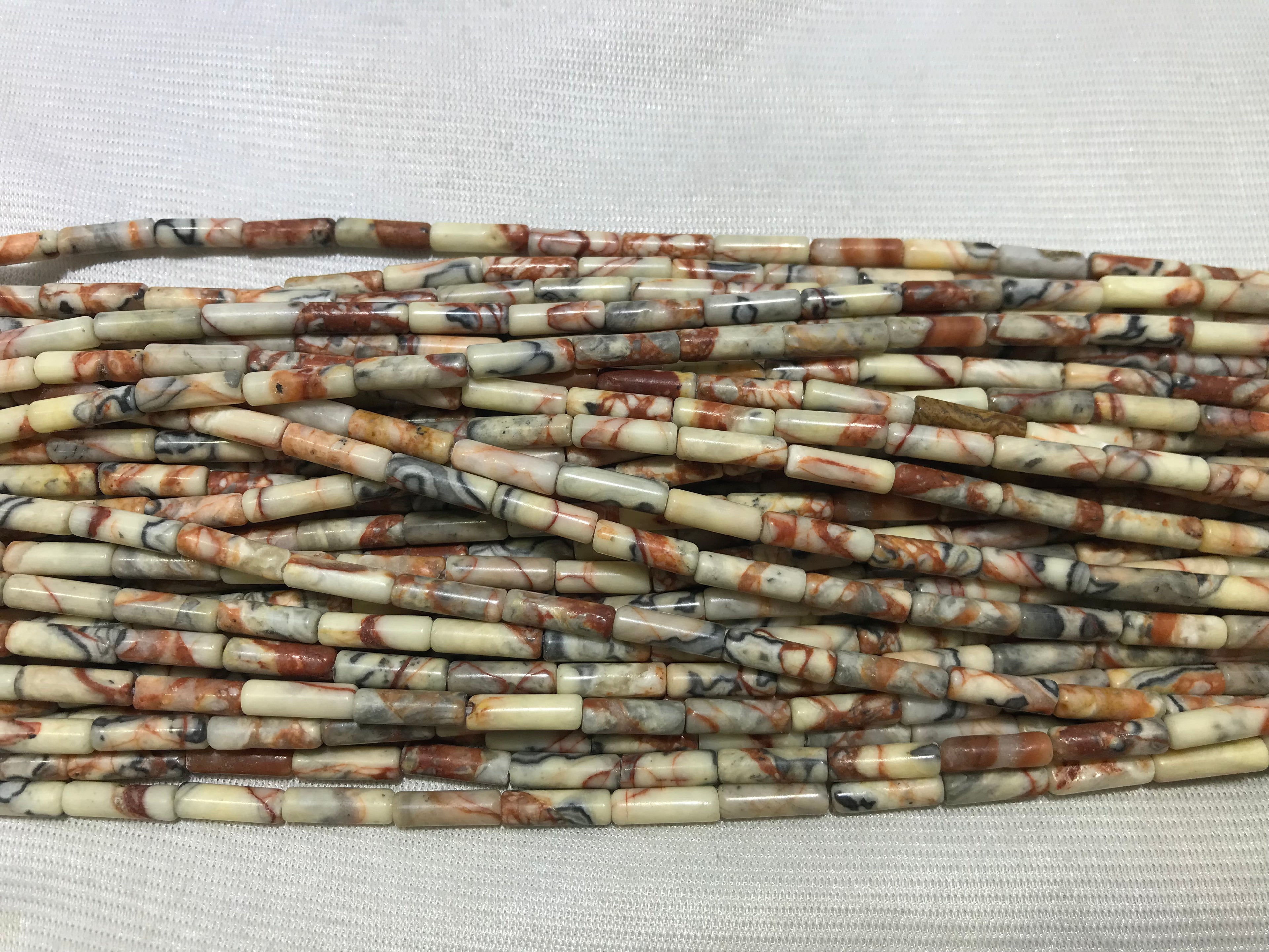 Red Black Line Yellow Turquoise 4x13mm Column Gemstone Loose Tube Beads 15 inches