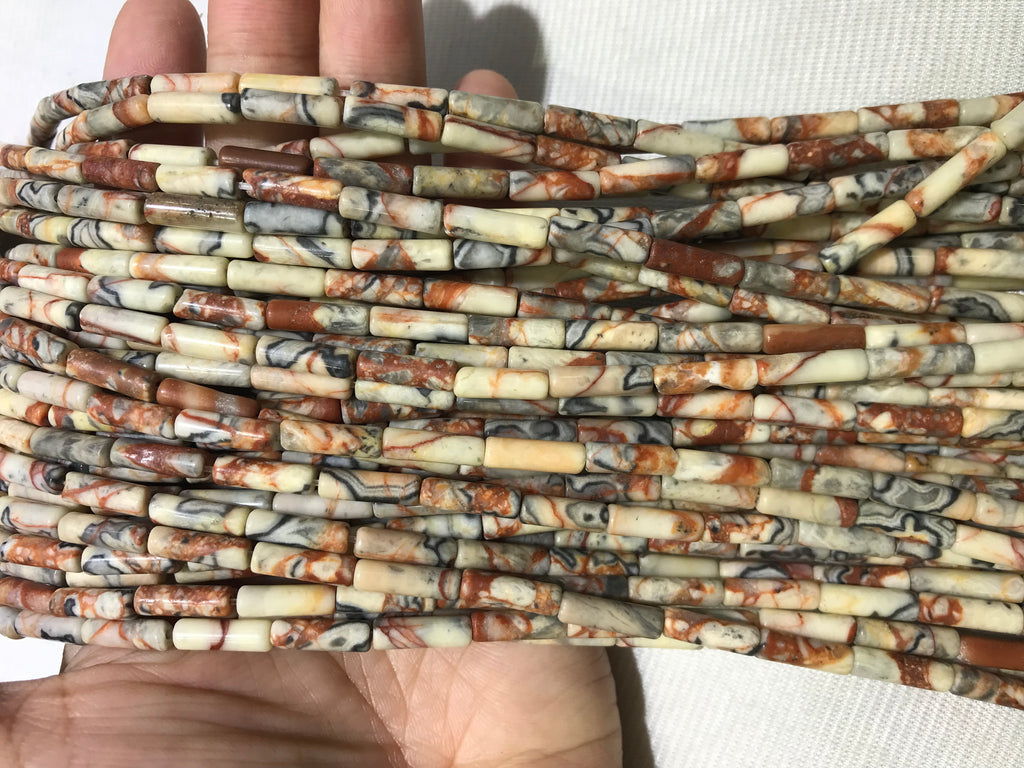 Red Black Line Yellow Turquoise 4x13mm Column Gemstone Loose Tube Beads 15 inches
