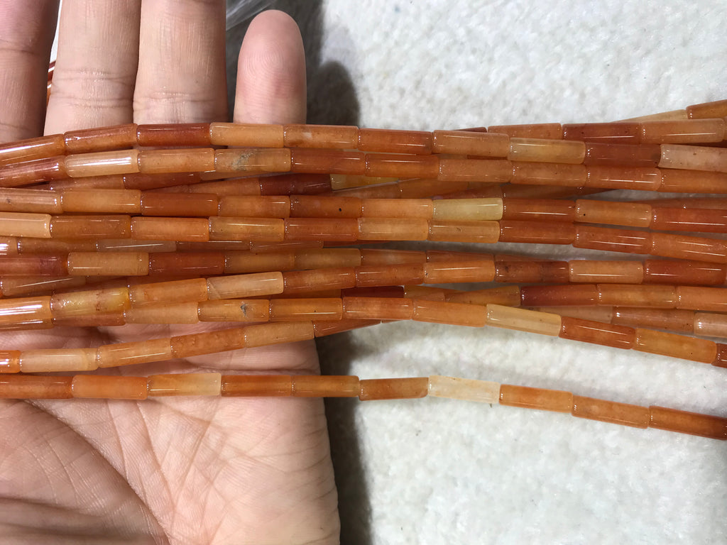 Red Aventurine 4x13mm Column Gemstone Loose Tube Beads 15 inches